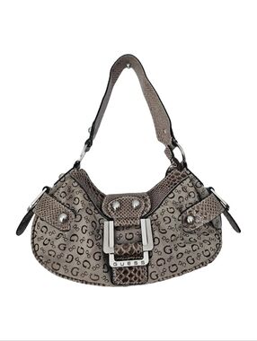 GUESS Taupe Monogram Hobo with Silver Hardware
